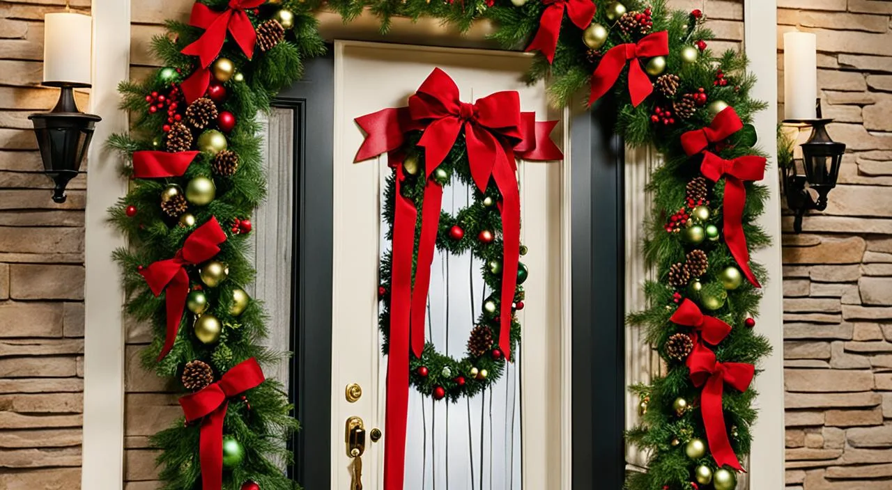 Decoración de puertas con agarraderas de cortina navideñas Decoración de puertas con agarraderas de cortina navideñas
